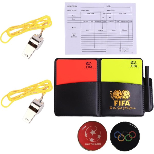 Referee Set, Referee Cards, with 2 Metal Referee Whistle with