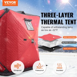 VEVOR Portable Pop-Up Ice Fishing Tent, 3-4 Person Insulated Ice Shelter, 35 sq ft Fishing Area, Hub-Style Thermal Ice Shanty for Winter Fishing, Ice Cube with Anchors, Ropes, Carrying Bag, 71"x71"