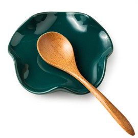Miamolo Ceramic Spoon Rest for Kitchen Counter, Spoon Holder for Stove Top, Cooking Utensil Holder, Cute Flatware Rests for Housewarming Thanksgiving Gifts, Dark Green