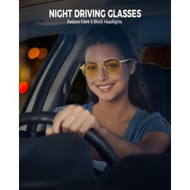 FIMOSON Night Vision Polarized Sunglasses for Men Women, Classic Fashion Pilot Style for Night Driving Anti Glare UV400 Protection