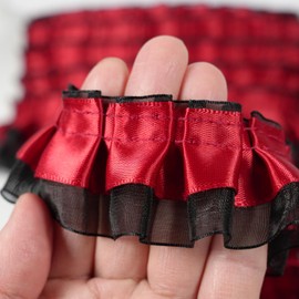 10 Yards Satin Ruffle Trim Fabric Trims, 2-Layer Satin Organza Pleated Edging Trimmings, Pleated Lace Ribbon for Sewing Making Crafts Dress Curtain Wedding Costume Pillowcase Decor (Red)
