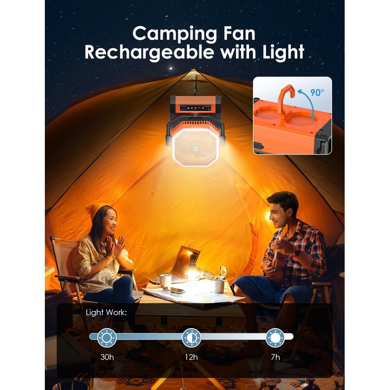 Orteen Rechargeable 9-Inch Portable Table Fan, 20000mAh Battery Powered Camping