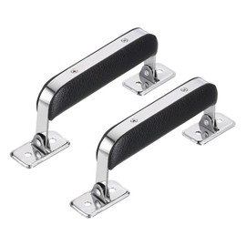 uxcell Leather Handle, 2Pcs - Metal Luggage Handle, Vintage Suitcase Replacement Strap, Vintage Pull Handle for Trunk Handbag Briefcase Speaker Box (Black)