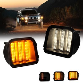 KENRTIR Smoked Lens Switchback White/Amber Sequential LED Lamp Compatible with 2006-2010 Hummer H3 H3T Front Bumper Corner Side Marker Parking Turn Signal Lights