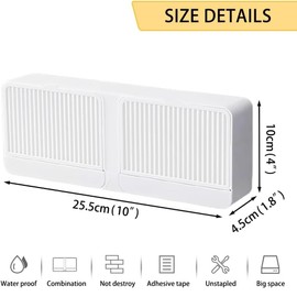 2-in-1 Wall Mounted Soap Dish,Soap Holder with Hooks, No Drilling Soap Bar Holder with Self Draining to Keep Soap Bars Dry, Suit for Shower, Bathroom and Kitchen (White)