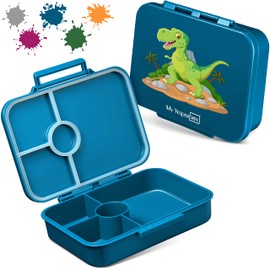 My Vesperbox Bia - Bento Box Children - Reinforced Closures - Leak-proof & BPA Free - Extremely Robust - Lunch Box - Ideal for Nursery and School ... (Petrol - T-Rex)