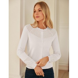 GRACE KARIN Women Cropped Knitted Cardigans Tops Casual Button Front Knit Sweater Shrugs Long Sleeve Summer Knitwear White XL
