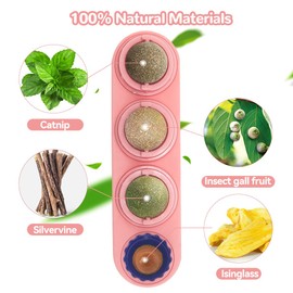 Aucenix Catnip Ball, Pack of 4 Natural Toys for Cats Licking, Rotating Teeth Cleaning Dental for Kittens (Pink)