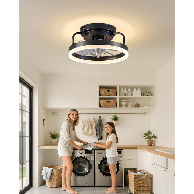 JHSYCH Ceiling Fan with Lights, Low Profile Ceiling Fans with