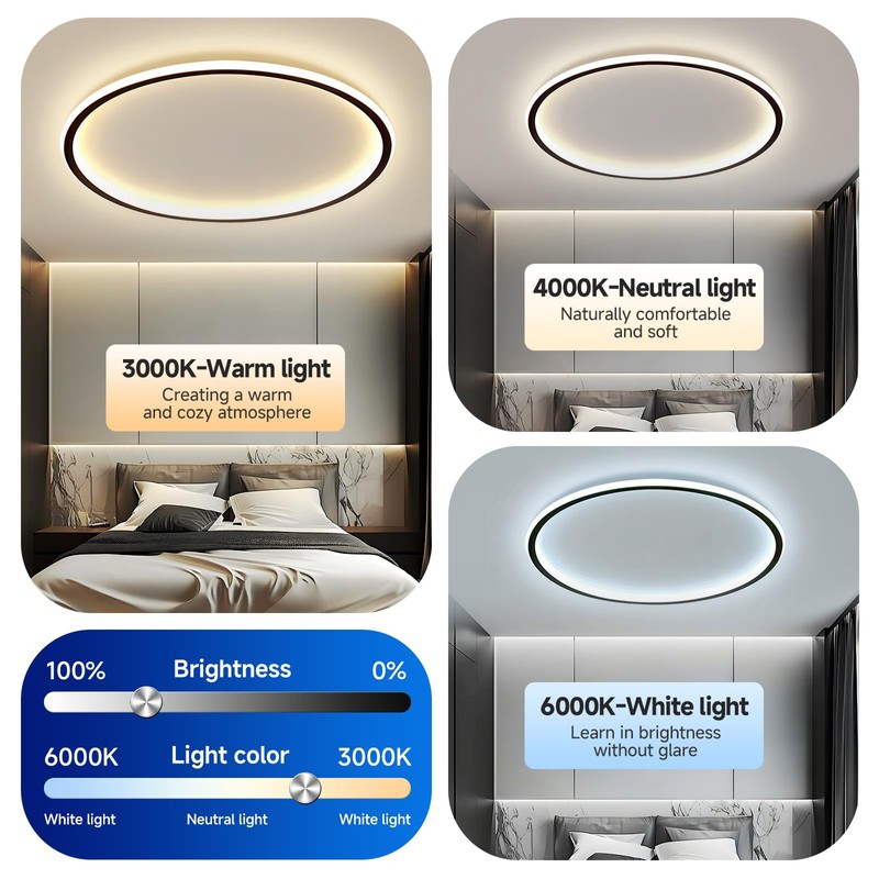 AOMEI 20-inch Round 3CCT Adjustable Ceiling Light - 50W 3000K/4000K/6000K