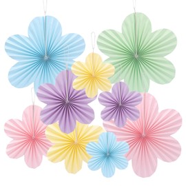 BORUiT Pack of 9 Paper Flowers Decoration, Hanging Paper Fan with String and Pin, for Wedding, Birthday Party, Table, Classroom, Baby Shower, Festive Garland Decorations (Multi-Colour)
