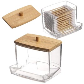 AIMIXUN 2 PCS Cotton Bud Dispenser, Cotton Swab Dispenser with Bamboo Lids