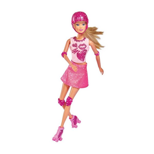 Simba 105733268 - Steffi Love Glitter Skates, Toy Doll in Glitter Roller Skate Outfit, Protector and Helmet, 2-in-1 Roller Skates become High Heels, 29 cm, from 3 Years