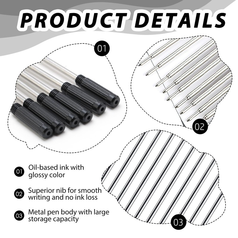 10pcs Black Ink Pen Refills for Cross Ballpoint Pens- 11.6cm