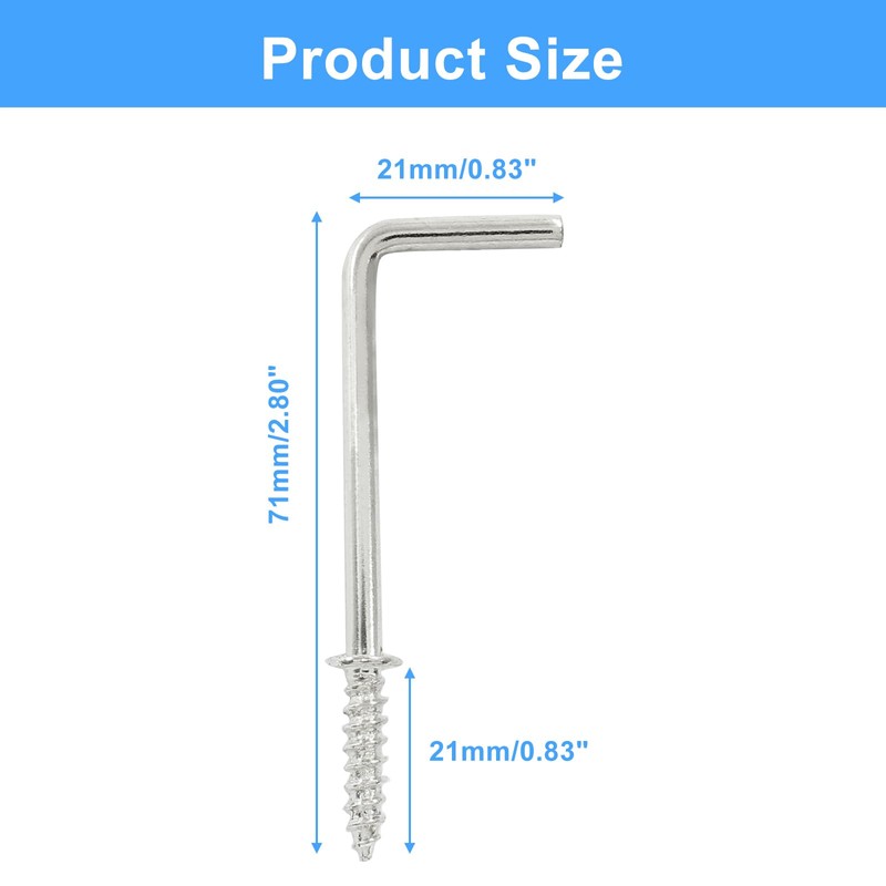 PHITUODA 20Pcs L Shape Screw Hooks 2 Inch Square Bend