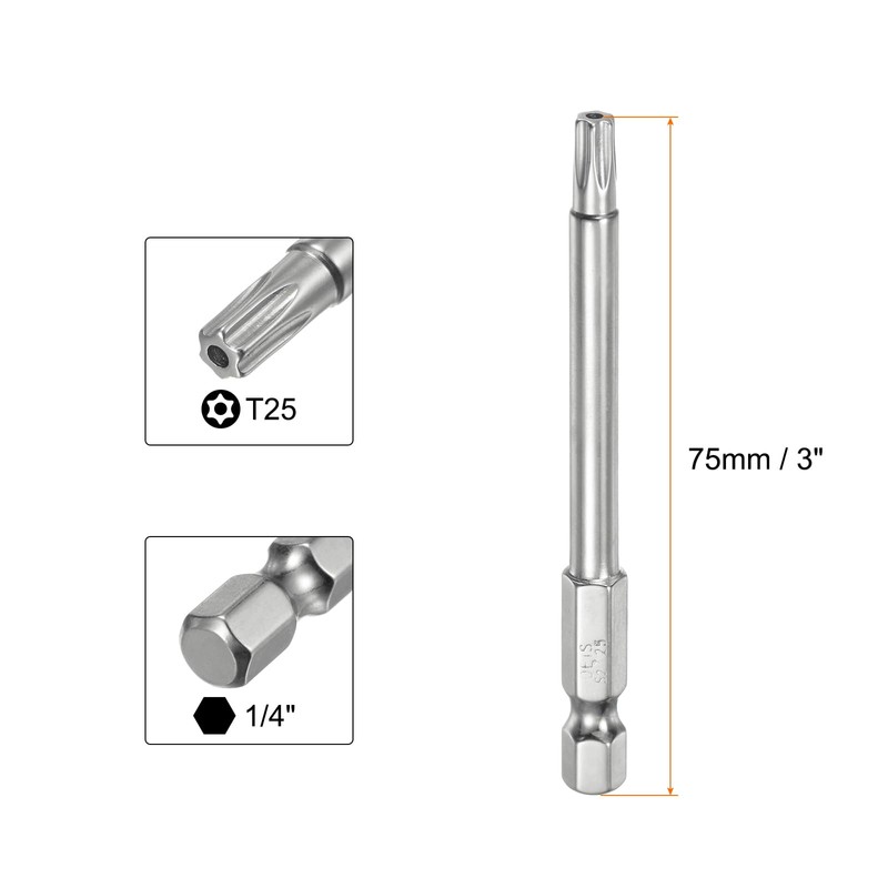 HARFINGTON 10pcs T25 Security Torx Bit 1/4" Hex Shank 3"