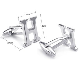 HONEY BEAR Mens Initial Alphabet Letter Silver White Steel Wedding Formal Business Cufflinks (H)