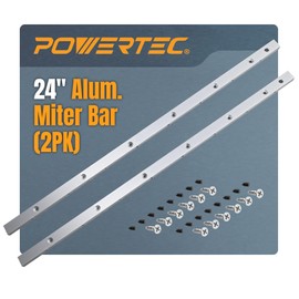 POWERTEC Crosscut Sled Miter Bar for Table Saw Sled, 3/4" x 3/8" x 24" with Predrilled Holes & Screws for Router Table, Bandsaw, Taper Jig, Table Saw Accessories for Woodworking, 2PK (71519-P2)