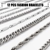 Stainless Steel Chain Bracelet Set, 12 Pieces, 21 cm Length,