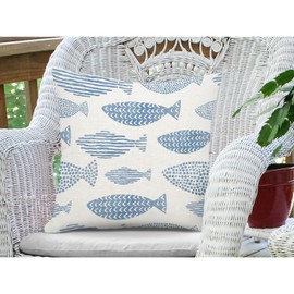 Jiaopenyou Throw Pillow Cover 18x18 Inch,Watercolor Blue Fish Throw Pillow Case,Home Decor Cushion Covers for Sofa Living Room Couch Bed