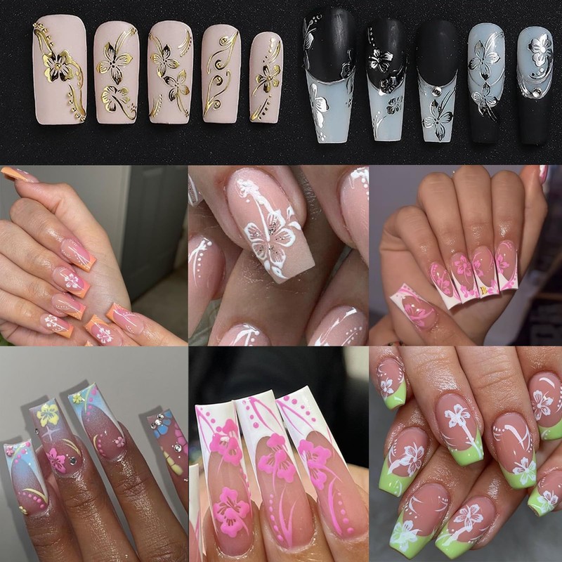 Nooepc Flower Nail Stickers, Hibiscus Nail Art Stickers, Self-Adhesive Sparkling