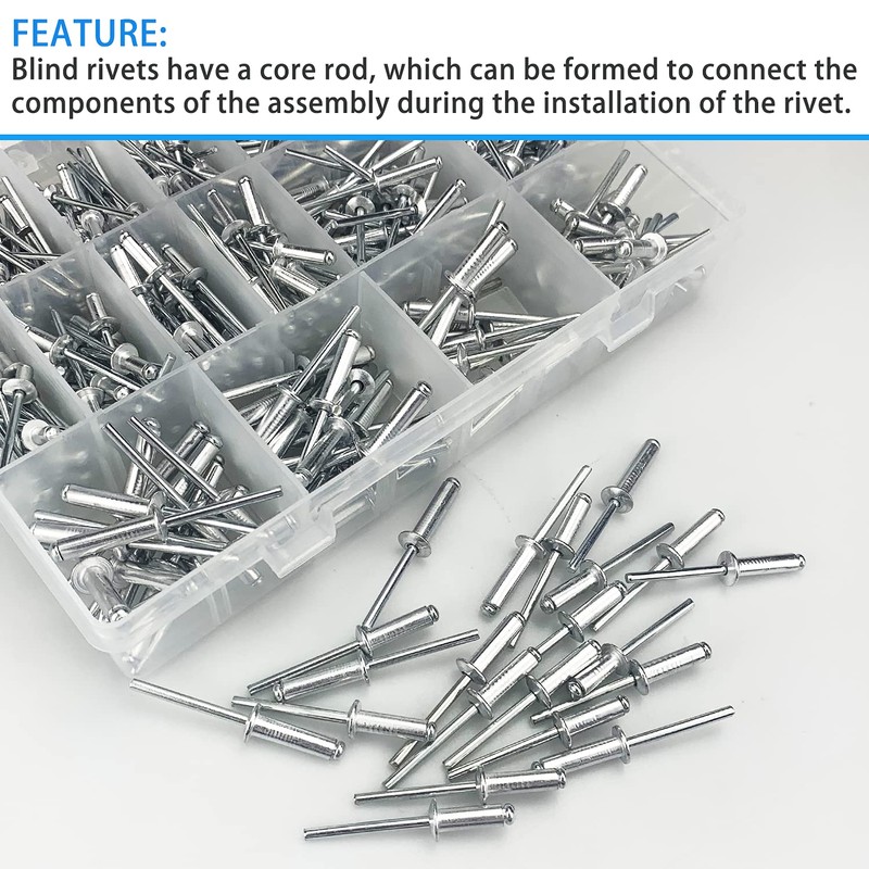 428 pieces aluminium rivets 3.2/4/5 mm, pop rivets, steel rivets,