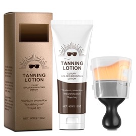 Self Tanning Lotion, Tanning Lotion for Sunbeds, Tinted Body Tanning Moisturiser, Tan Accelerator for Outdoor Sun, Instant Fake Tan Cream with Soft Brush, Hydrating UV protection, Luxury Gloden Bronze