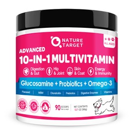 NATURE TARGET Dog Vitamins Powder, Probiotics & Digestive Enzymes for Gut Health, Glucosamine & Chondroitin & Omega 3, Complete Supplement for Homemade Dog Food, Joint & Skin & Immune Support