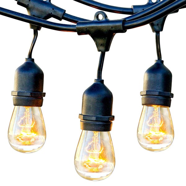 Brightech Ambience Pro - Waterproof Outdoor String Lights - Hanging Industrial 11W Edison Bulbs - 48 Ft Vintage Patio Bistro Lights - Create Great Ambience in Your Backyard