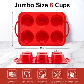 Puyeipt Jumbo Muffin Pan with Metal Frame, 6 Cup Large Cupcake Mold with Handles, Silicone Egg Bite Baking Tray, BPA Free & Non-Stick