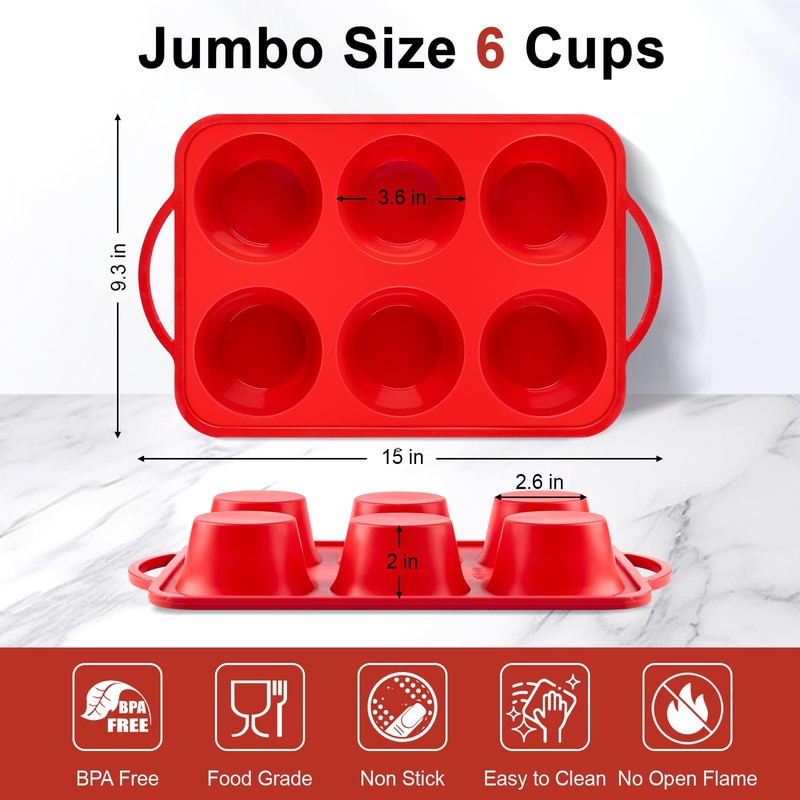 Puyeipt Jumbo Muffin Pan with Metal Frame, 6 Cup Large