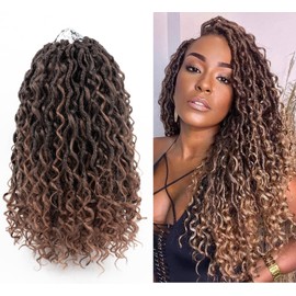 Aipin Goddess Locs Crochet Hair 14 Inch Boho River Locs Hippie Locs Wavy Crochet With Curly Hair In Middle And Ends Braids Hair Extensions (7Packs,14 inch, T30)