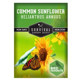 Survival Garden Seeds - Common Sunflower (Helianthus annuus) Seeds for Planting | Giant Bird & Pollinator Magnet | Fast-Growing Native Wildflower - 1 Pack
