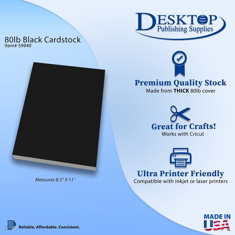 Heavyweight Solid Black Cardstock (8 1/2" x 11") - 50