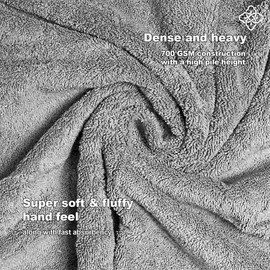 BIOWEAVES 100% Organic Cotton 700 GSM Plush Bath Towels 30" x 58" GOTS Certified - Light Grey, Pack of 2