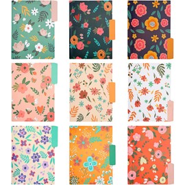 Whonline 27 pcs Decorative File Folders Letter A4 Size, 1/3-Cut Tabs Plastic File Folders for Documents with Colorful Floral Patterns and Erasable Category Labels for Notes Office and School Supplies