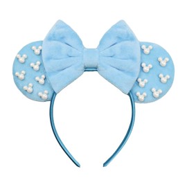 JIAHANG Velvet Mouse Ear Hair Bow Headband with Pearls Beadings, Velour Hair Band for Party Paradise Photography Women Girls