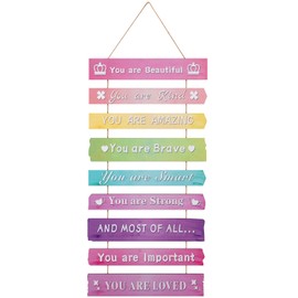 Inspirational Wall Art Decor, Space/Dream Themed Bedroom Decor, Rustic Wall Hanging Sign Motivational Wooden Decor with Inspirational Quotes for Home Office Living Room Bedroom (Pink)