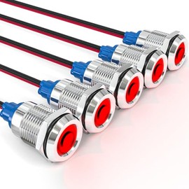 GASHER 5 PCS Energy Saving Indicator Light, LED Light 12V/24V/110V 20mA Panel Mount Light, Mounting Hole Size 12mm(1/2 inch) Red LED (12V)