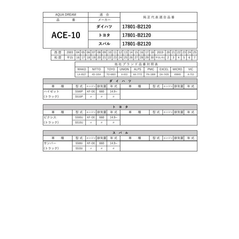 Aqua Dream AD-ACE-10 Aqua Dream Car Air Filter PLATINUM Daihatsu