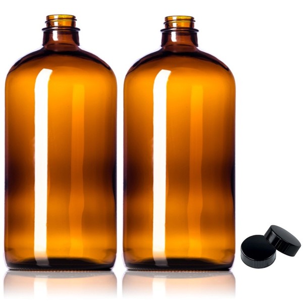 2 Pack ~ 32oz Amber Glass Growlers with Polycone Lids