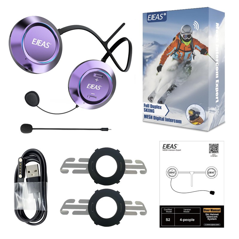 Bolizma Purple S2 Professional Ski Intercom, Hands-Free Control, Waterproof, HiFi