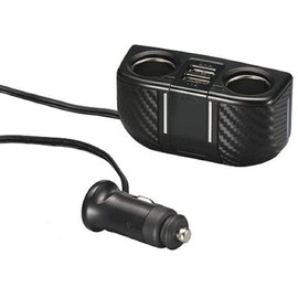 Carmate DZ273 Car Socket, With 2 Cords, 2 USB Ports, 2.4A, Carbon Tone