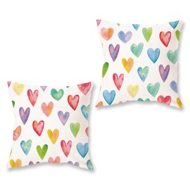 HOMFREEST Valentines Day Pillow Covers 18x18 Inch Colorful Heart Decorative Throw Pillows Farmhouse Romantic Patio Happy Valentine Cushion Case for Sofa Couch Home