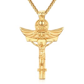 KATHLU Gold Jesus Necklace Cross Necklace for Men Women 925 Sterling Silver Cross Pendant Catholic Religious Christian Jewellery Gifts for Men, Sterling Silver