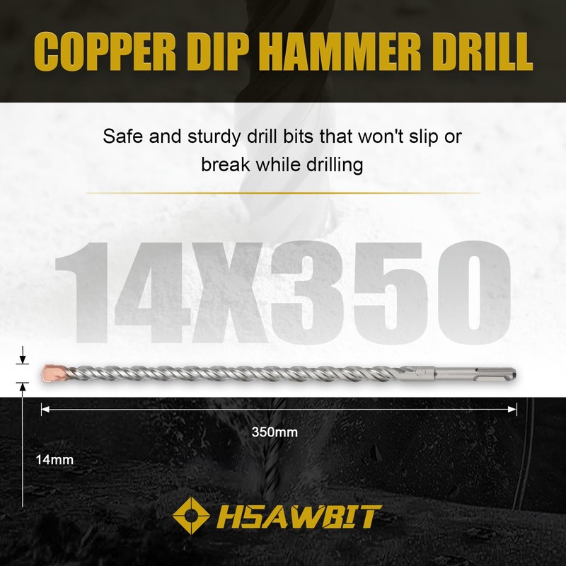 HSAWBIT 14mm x 350mm LONG SDS MASONRY DRILL BIT, TUNGSTEN