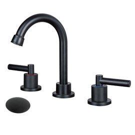 HOTTIST 3 Hole Bathroom Faucet, 8 inch Widespread Black Bathroom Sink Faucet with Pop Up Drain and Supply Hoses, llaves para lavamanos de baño