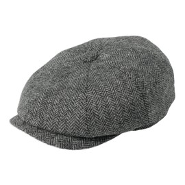 Gamble & Gunn 'Ramsden' Flat Cap Grey Herringbone Shetland Tweed 8 Panel Button Top Cap (59cm)