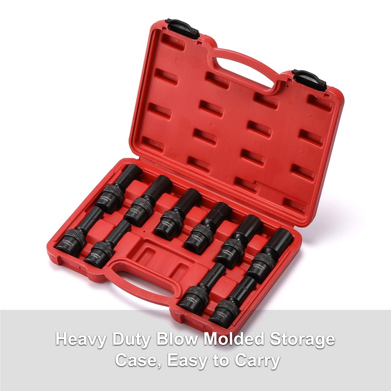 CASOMAN 10 PCS 1/2" Drive Deep Universal Impact Socket Set,