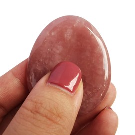 Manekieko Natural Strawberry Quartz Water Drops Chakra Thumb Worry Stone, Stress Relax Healing Reiki Crystal Bags Palm Stones